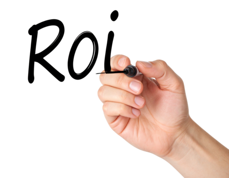 A hand writes "Roi" with a black marker on a transparent surface, isolated on a black background.