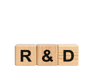 Wooden blocks displaying the letters R & D, representing research and development.