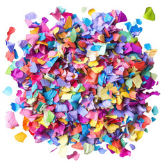 Colorful confetti paper pieces isolated on transparent background