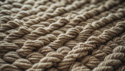 Macro shot of a woven textile flooring with soft, looped fibers, showcasing rustic, vintage style and textured surface.