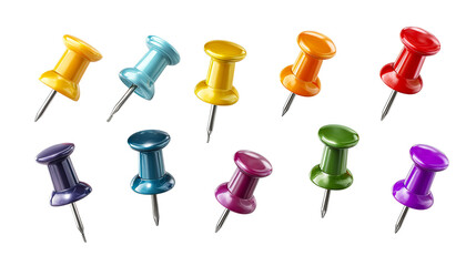 Colorful push pins with a transparent background for various uses