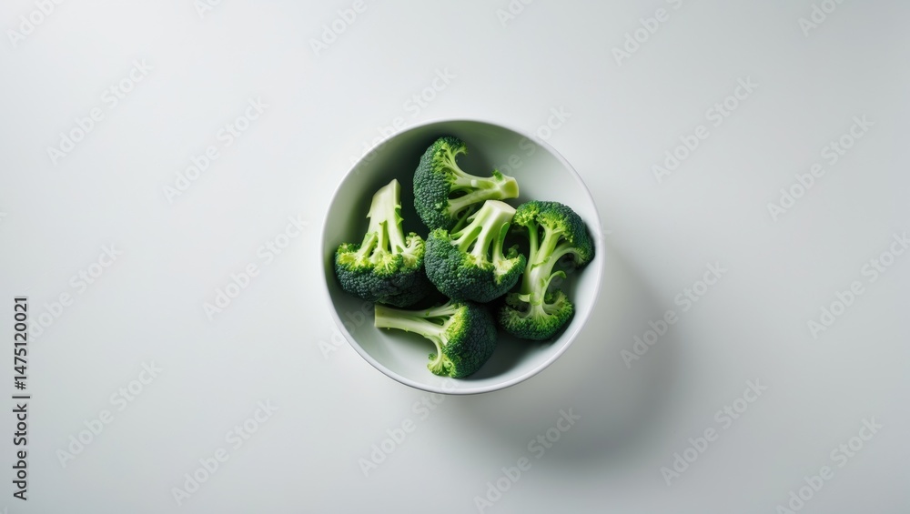 Poster white bowl filled with sliced broccoli isolated on a white background with clipping path