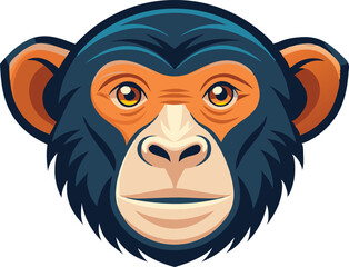 High detail flat vector icon of retro a chimpanzee head with smooth edges