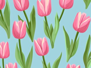 Vibrant pink tulips blooms floral pattern digital art spring vibes close-up view nature's beauty in design