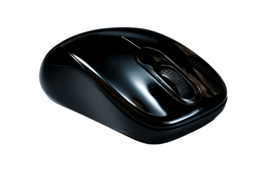 Black wireless computer mouse with ergonomic design and sleek finish