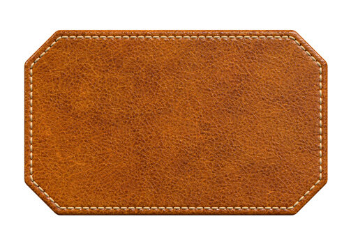 Brown Leather Octagonal Patch with Clean Stitching in 3D render with transparent background