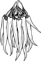 Bunch of Fresh Green Chili Peppers Hanging Down