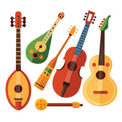 Six classic yodel instrument on white background