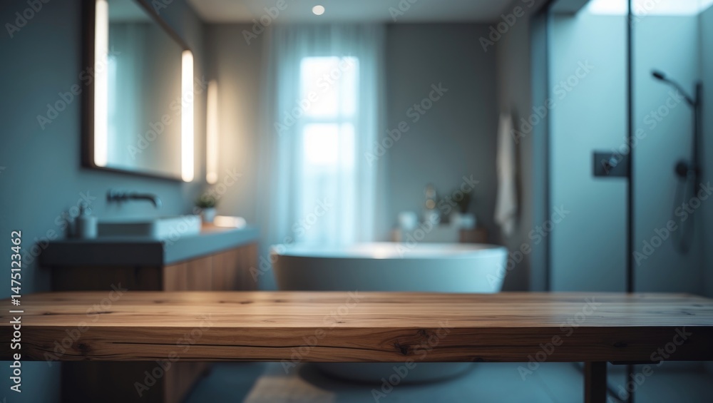 Poster wood tabletop and blurred background emphasizing key visual layout