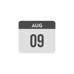 calender icon, 09 august icon with white background