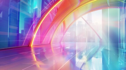 Obraz premium Glass building skyscraper rainbow light color glossy reflection effect. AI generated image