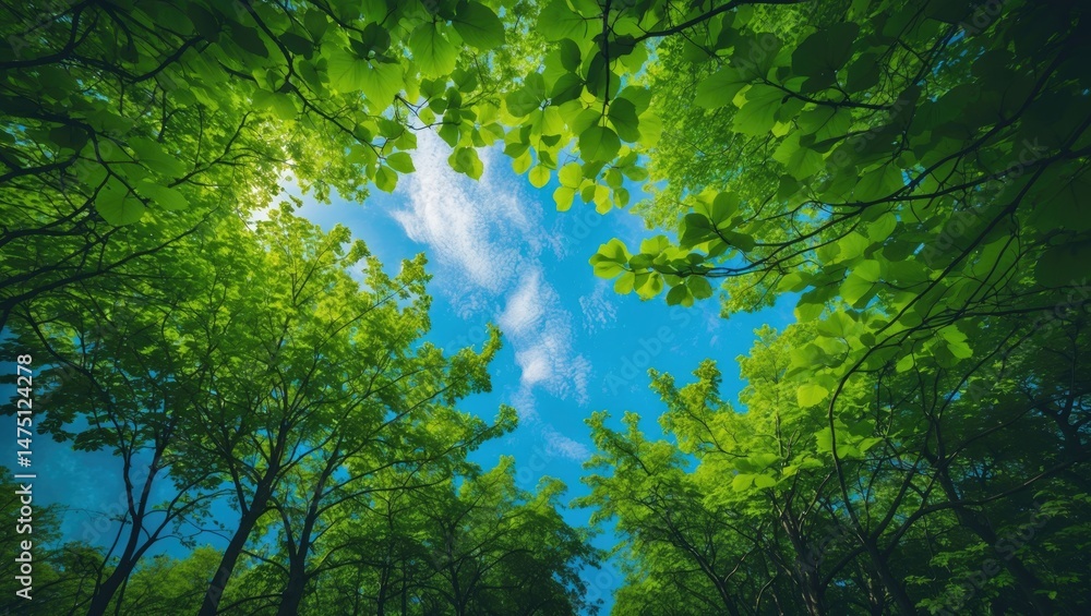 Poster springtime view of trees under the sky