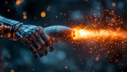 Robot arm fires bright orange burst