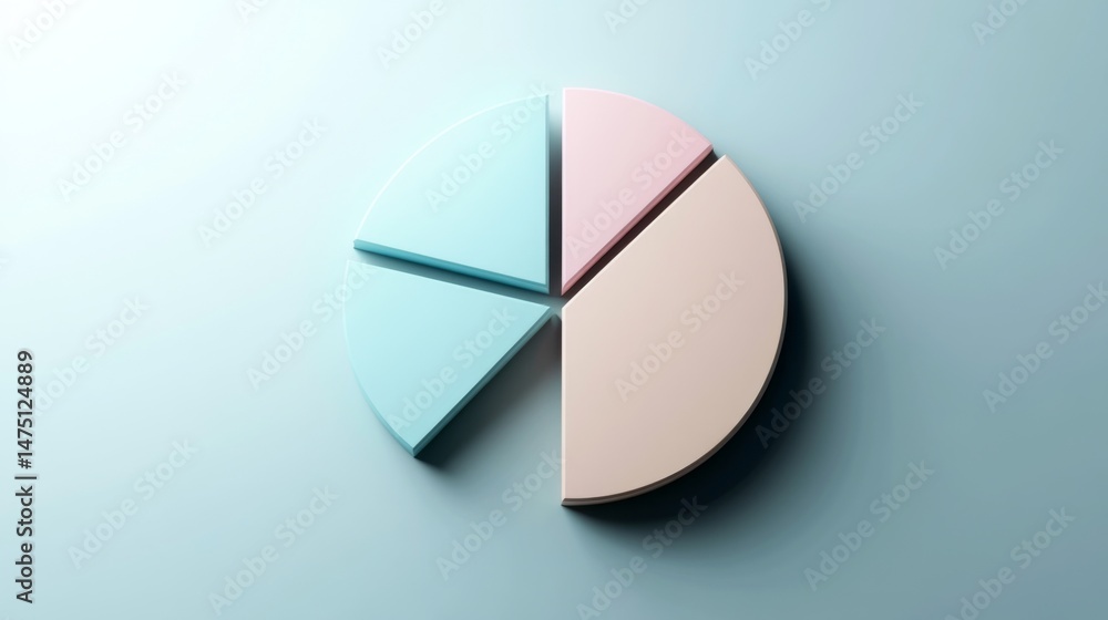 Poster an elegant d pie chart with soft curves and a pastel color palette, showcasing different data points