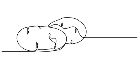 Potatoes vector illustration. Continuous One line drawing art illustration with lettering organic potatoes, Potato Line icon, Sketch Design, Pixel perfect, Editable stroke. Logo, Sign, Symbol, simple.