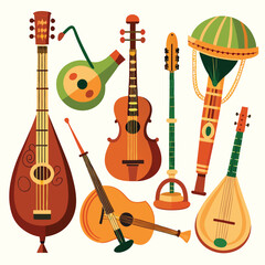 Six classic yodel instrument on white background