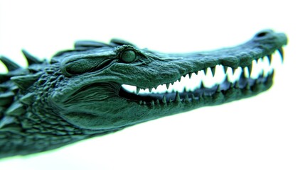 Obraz premium Detailed close up of a green alligator statue against a white background