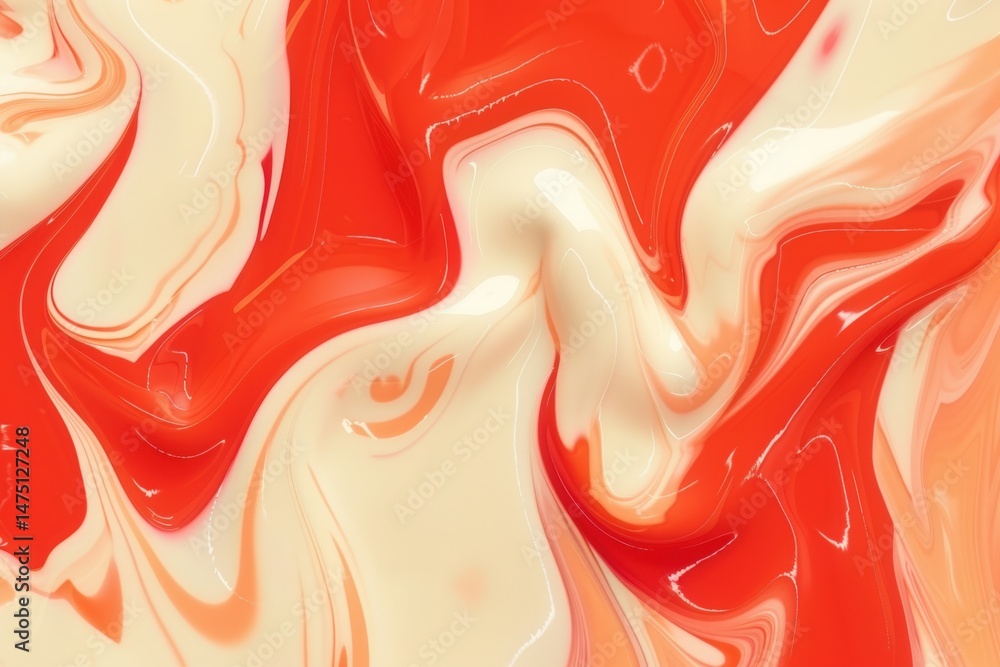 Poster abstract swirls of red and cream create a fluid, marbled pattern with a glossy, artistic appearance.