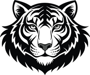 Fototapeta premium High detail silhouette black vector icon of Animal character a tiger head