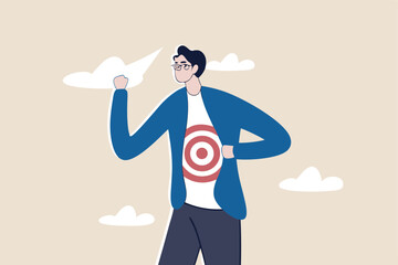 Recruitment target, head hunt, HR, human resources finding right candidate or target audience in marketing concept, businessman wearing eyeglasses tearing his suit reveal target symbol on his shirt.