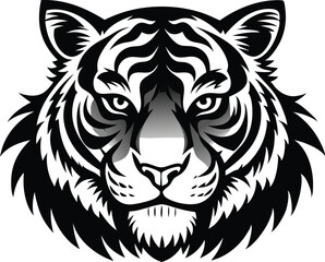 High detail silhouette black vector icon of Animal character a tiger head