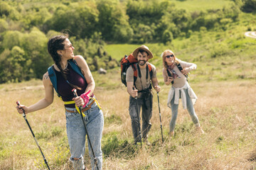 Fototapeta premium Happy Group Of Friends Hiking