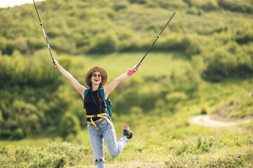 Smiling Woman Hiking