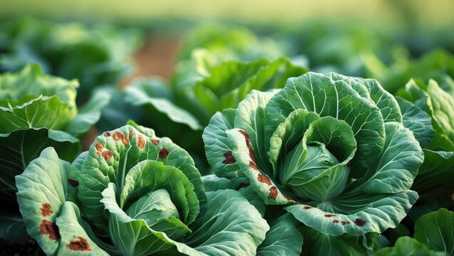 Cabbage infected by downy mildew