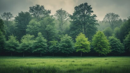 Fototapeta premium Bright and scenic young forest environment with room for text