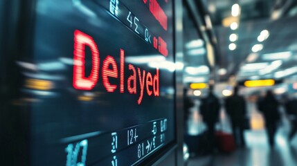 Flight delays impact travelers at busy airport terminal a close-up on the disruption in transportation processing urban environment perspective on travel challenges