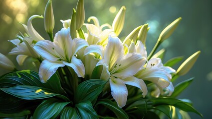 Fototapeta premium Tree adorned with white lilies and their fragrant blossoms