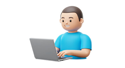 Boy in Blue Shirt Using Laptop