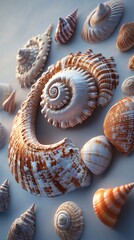 Collection of seashells diverse shapes textures natural tones