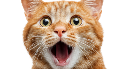 Happy orange cat with open mouth and bright eyes