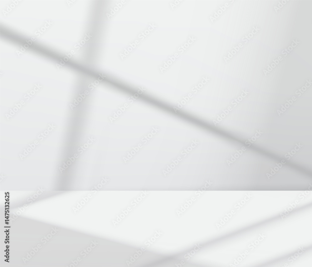 Poster background white wall studio room with light,shadow on table top,grey backdrop for spring,summer pro