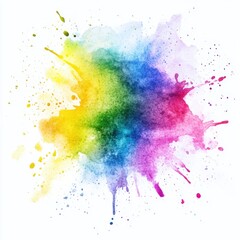 Fototapeta premium Vibrant watercolor splash on white background, abstract art with rainbow colors, top-down view, studio shot, artistic expression