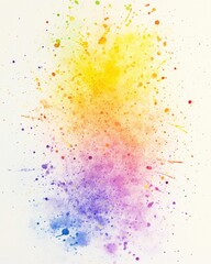 Fototapeta premium Watercolor Paint Splatter on White Paper Background Abstract Art Illustration Close Up View of Colorful Rainbow Pigment