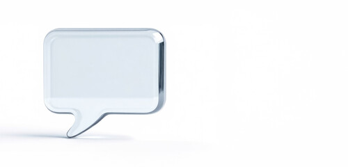 Glass rectangular gray transparent 3D figure speech bubble chat isolated on white background, icon, space for text