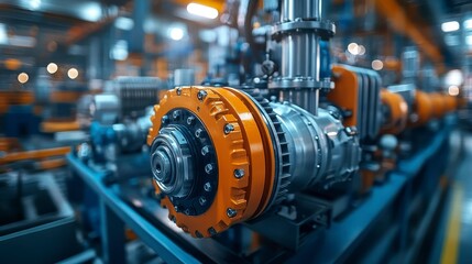 Fototapeta premium Industrial machinery Complex gears and metalwork in a factory setting