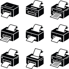 Printer Silhouette Set | Office Equipment Vector Icons Black Printer Icons | Print, Copy & Scan Silhouette Pack