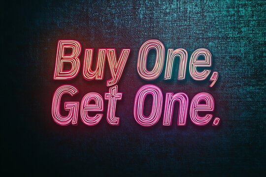 A bold neon "Buy One, Get One" design set against a rich textured dark background for compelling ads.