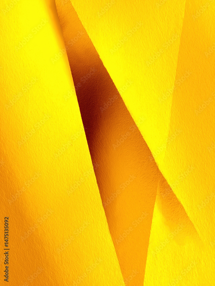 Poster bright yellow abstract design with layered paper creating dynamic textures and shades