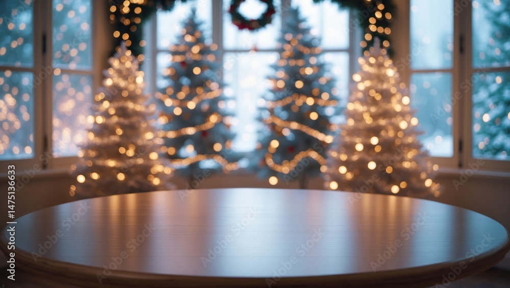 Aufkleber festive scene with table setting and frosty window decor, providing space for greeting or message