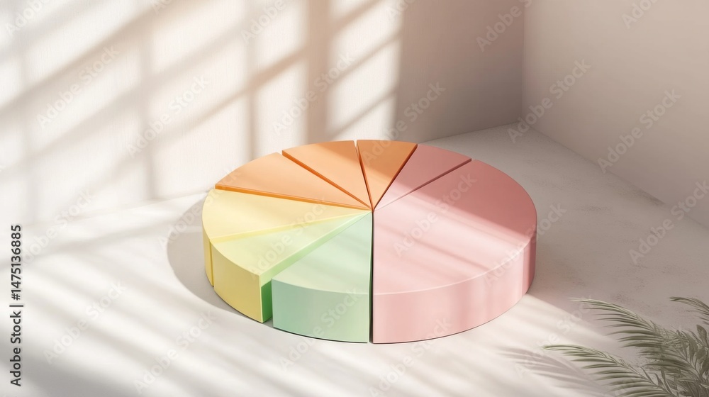 Poster A clean and minimalist D pie chart showcasing statistical data, with a soft shadow effect and evenly distributed segments that highlight key financial insights.