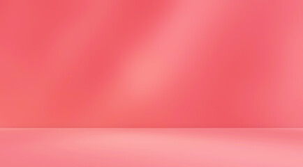 Obraz premium Empty pink red colour room studio with sunlight effect shadow on the floor and wall for product presentation. Minimal backdrop design. Cosmetic, beauty and fashion showroom. Summer background mock up.