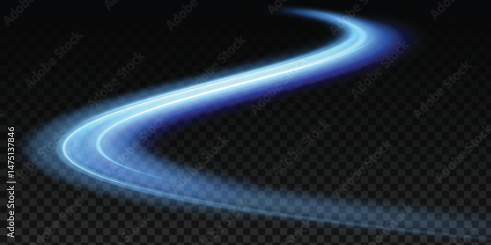 Poster Futuristic technological style. Png abstract background with speed lines. Neon color rays vector abstract background. The light lines of the road a blue light background creating of movement 