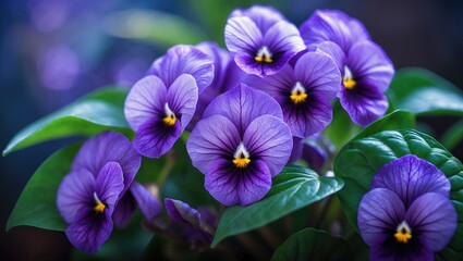Full-bloom purple flowers with delicate petals and yellow centers
