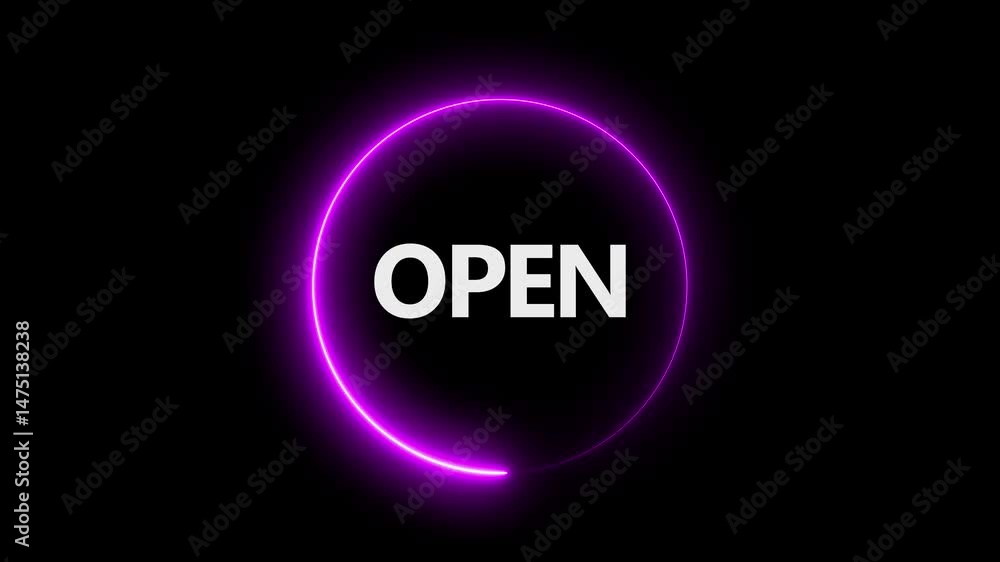 Aufkleber pink neon open sign with flicker on black background and color open icon with black background