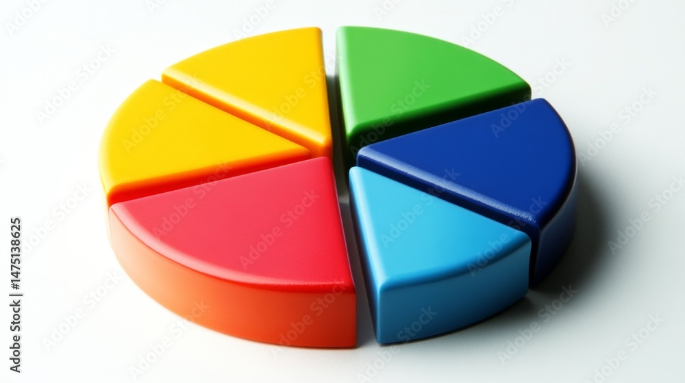 Fototapete A close-up of a financial pie chart on a printed report, with distinct color segments representing different financial categories, placed on a clean white desk.