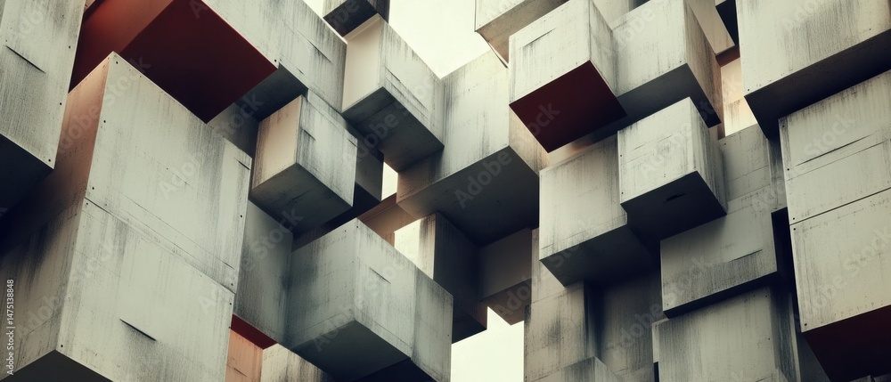 Poster abstract concrete cubes architecture exterior low angle view building design modern urban structure 